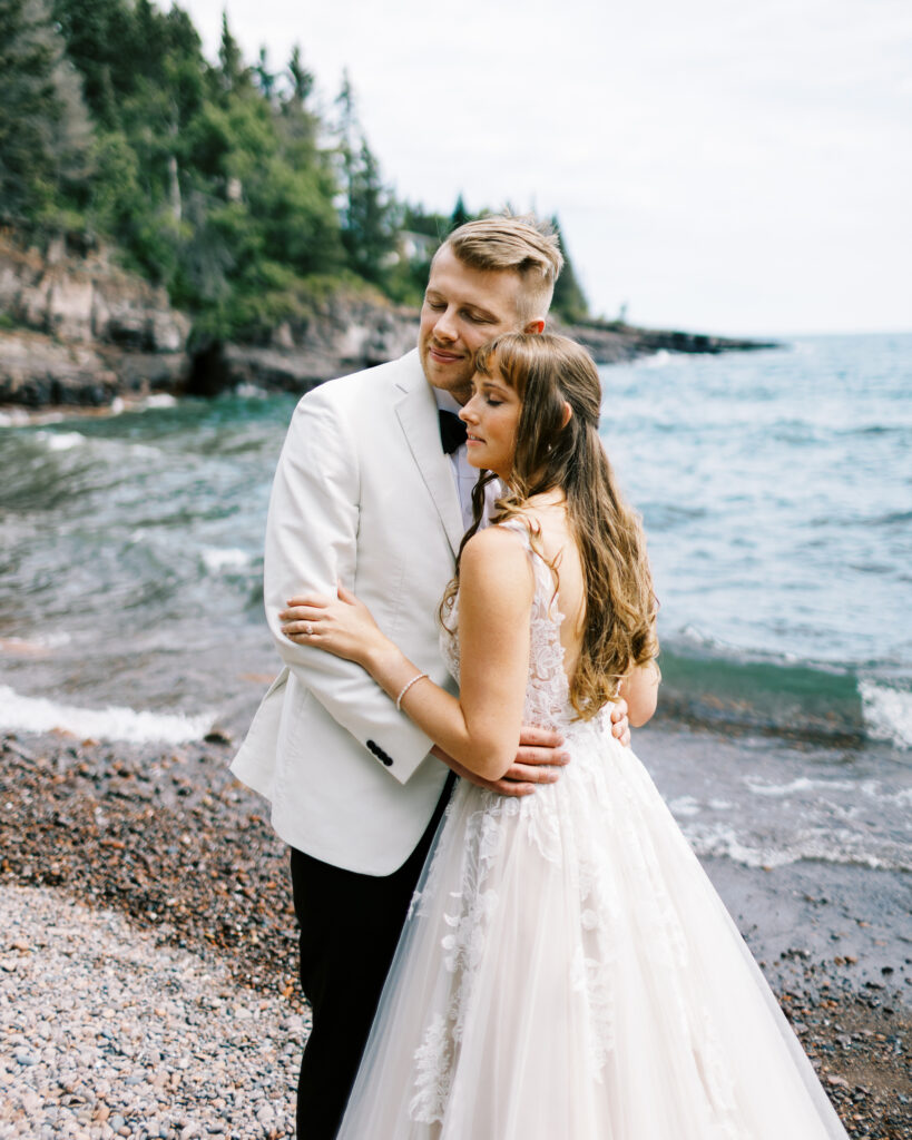 Couple sharing an intimate moment on the North Shore of Minnesota