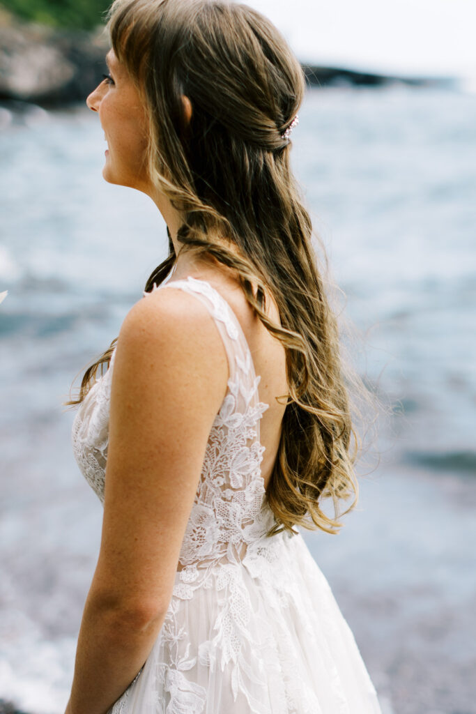 Minnesota wedding photographer capturing details of the bride's dress | North Shore