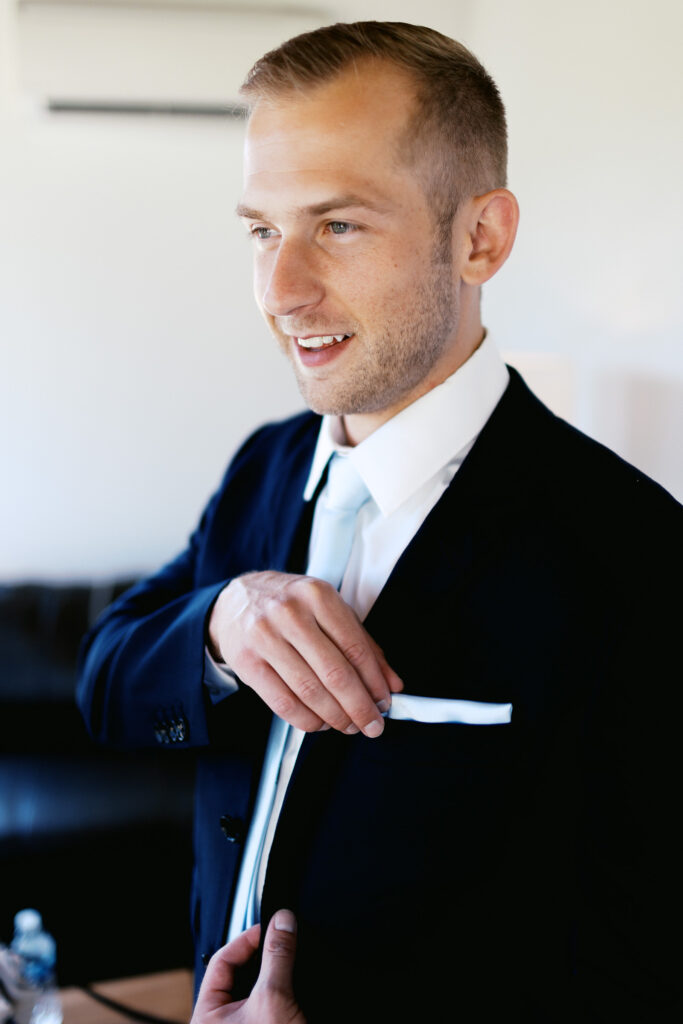 Groom is getting ready at breathtaking Ivory North Co wedding venue