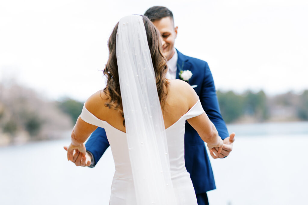 Groom sees his bride for the very first time in shock and speechless of her beauty. Nature Link Resort.