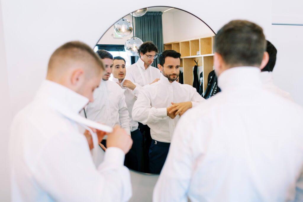 Groomsmen getting ready at Catalyst at Nature Link Minnesota
