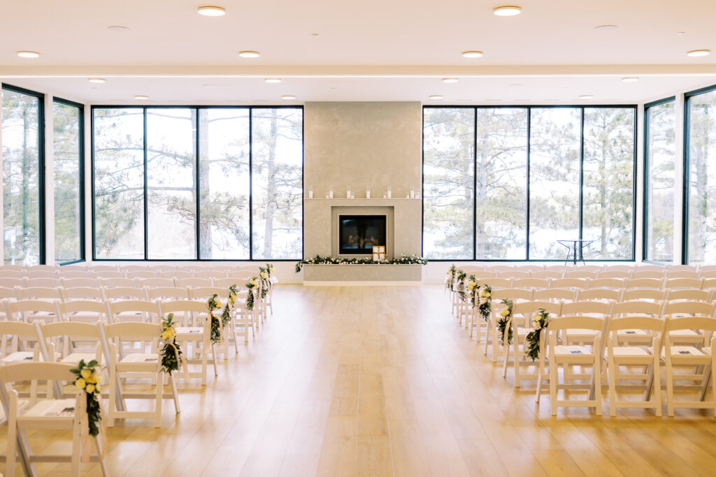 Ceremony room with large panoramic windows at catalyst by nature link.