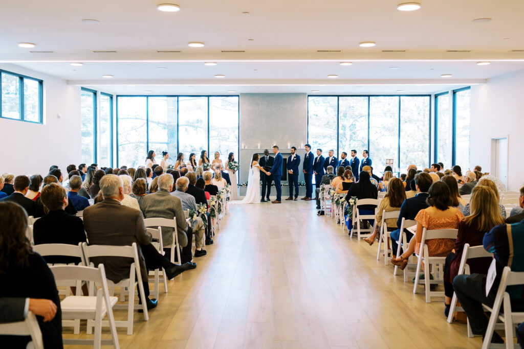 Ceremony wedding party is at the altar