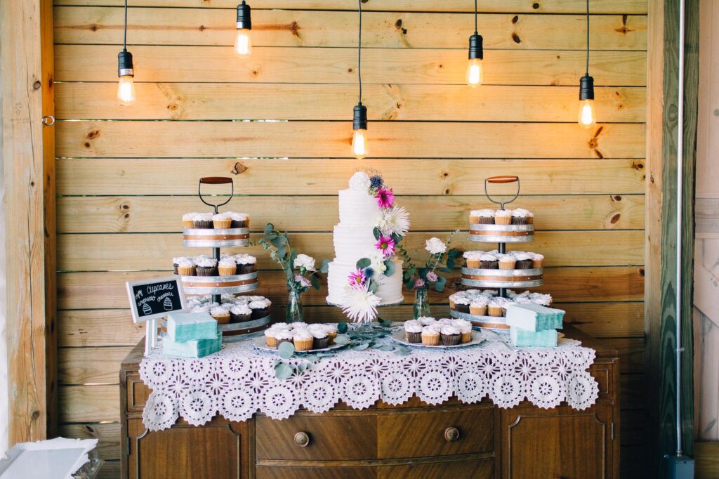 Wedding cake and deserts at the wedding.