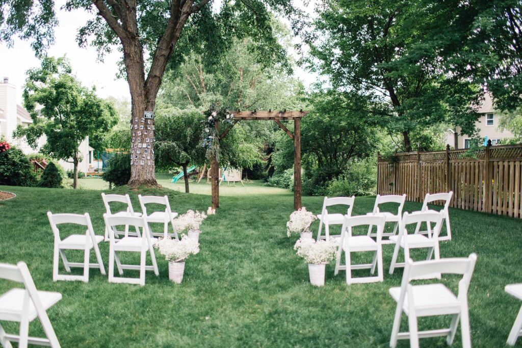 Ceremony location Summer Backyard Wedding.