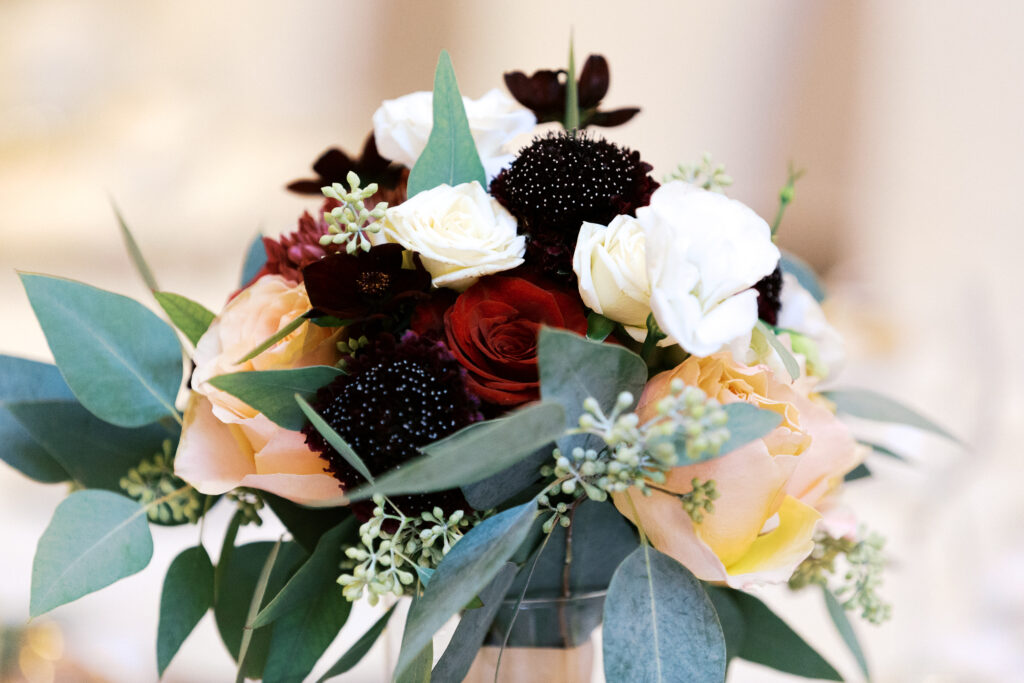 Close-up of the fine art wedding bouquet designed by Appleblossom Flowers.