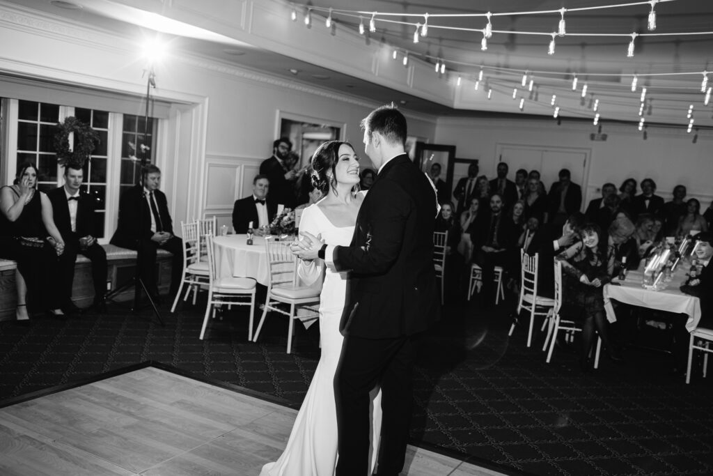 Luxury first dance winter wedding reception dancing at St. Paul College Club in St. Paul, Minnesota.
