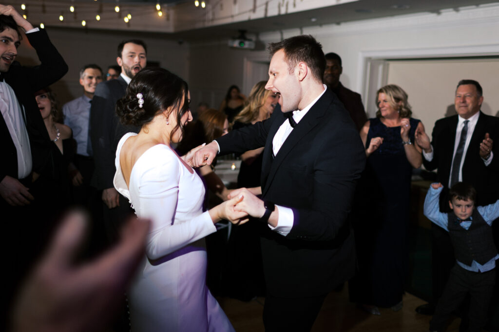 Luxury winter wedding reception dancing at St. Paul College Club in St. Paul, Minnesota.